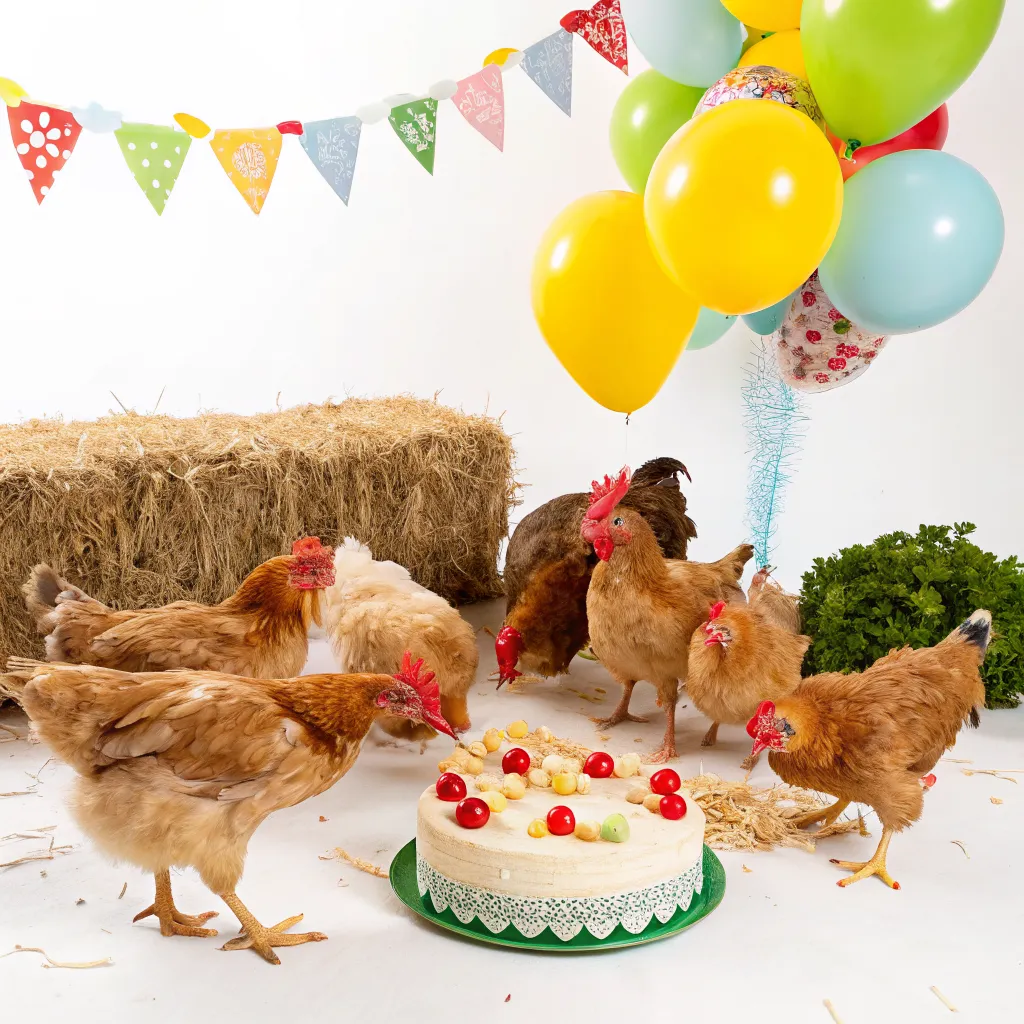 Chicken birthday party group celebration